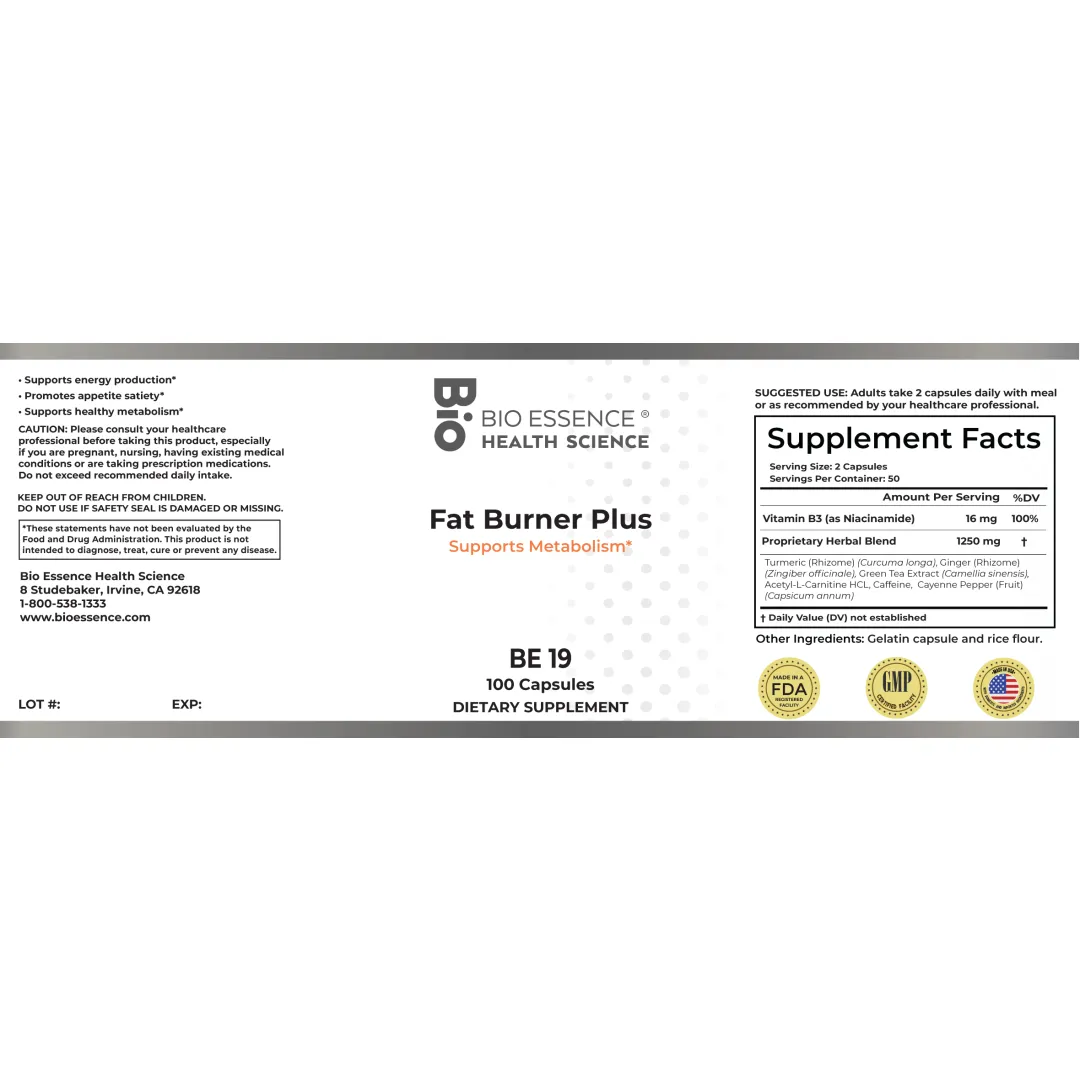 Fat Burner Plus 100 caps by Bio Essence Health Science