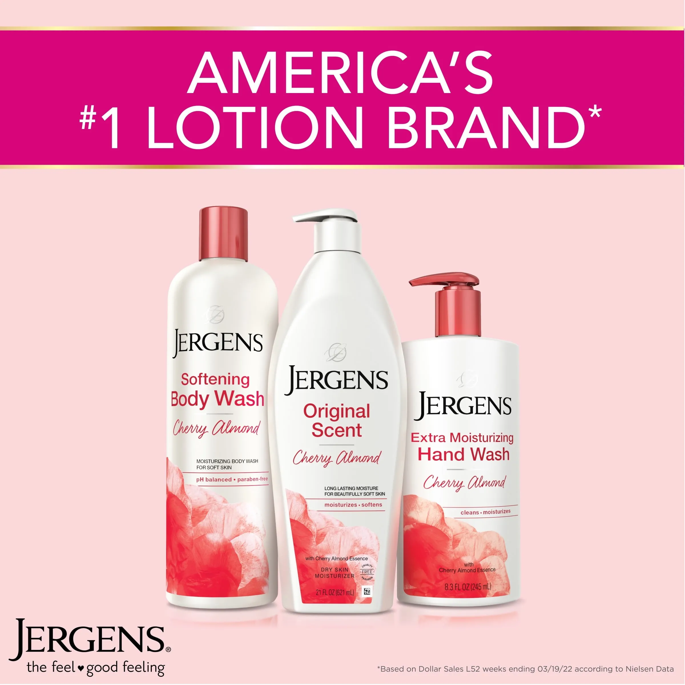 Jergens Hand and Body Lotion, Original Scent Dry Skin Moisturizing Body Lotion, with Cherry Almond Essence, 21 Oz