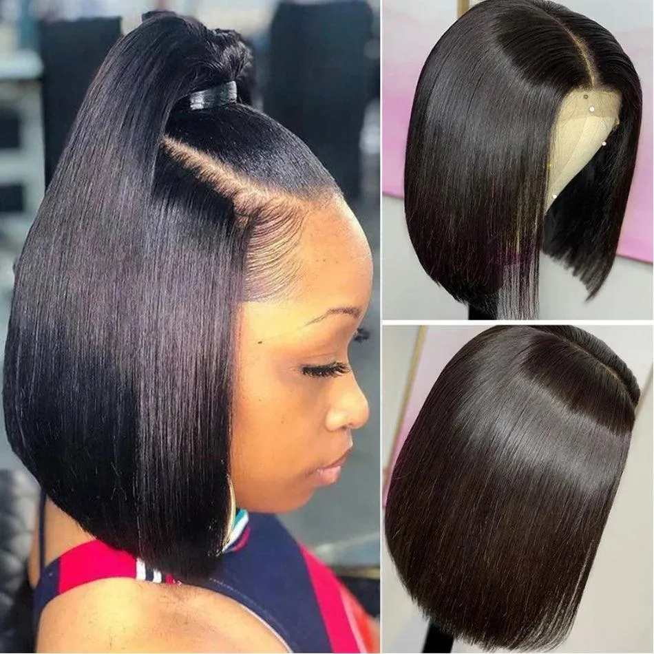 Premium Brazilian Human Hair Short Bob Wig – Glueless Lace Front for a Natural Look